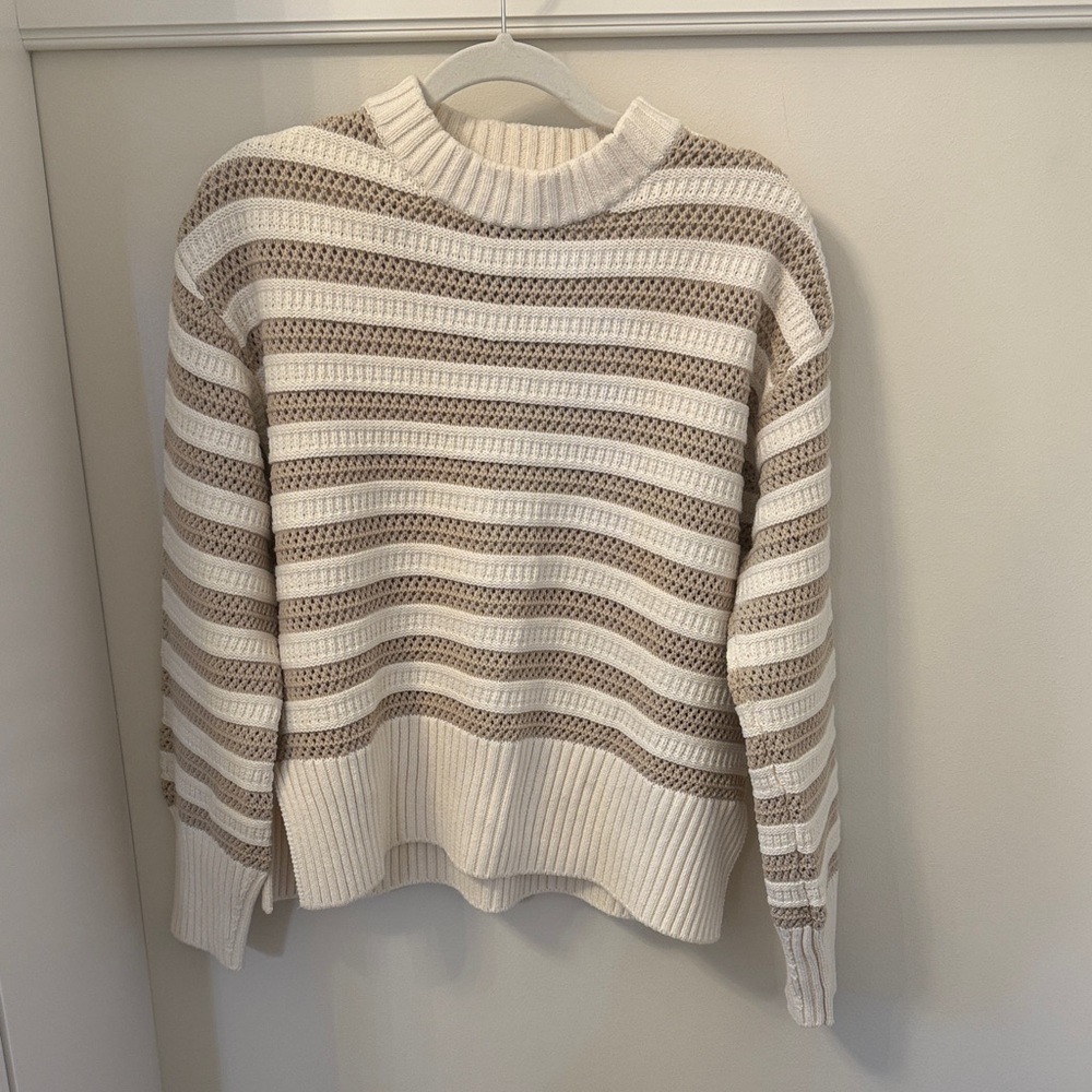 H&M Beige & Cream Striped Knit Pullover